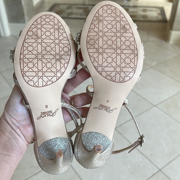 Size 8 Badgley Mischka-gold straps sandals, worn once. - Picture 6 of 7